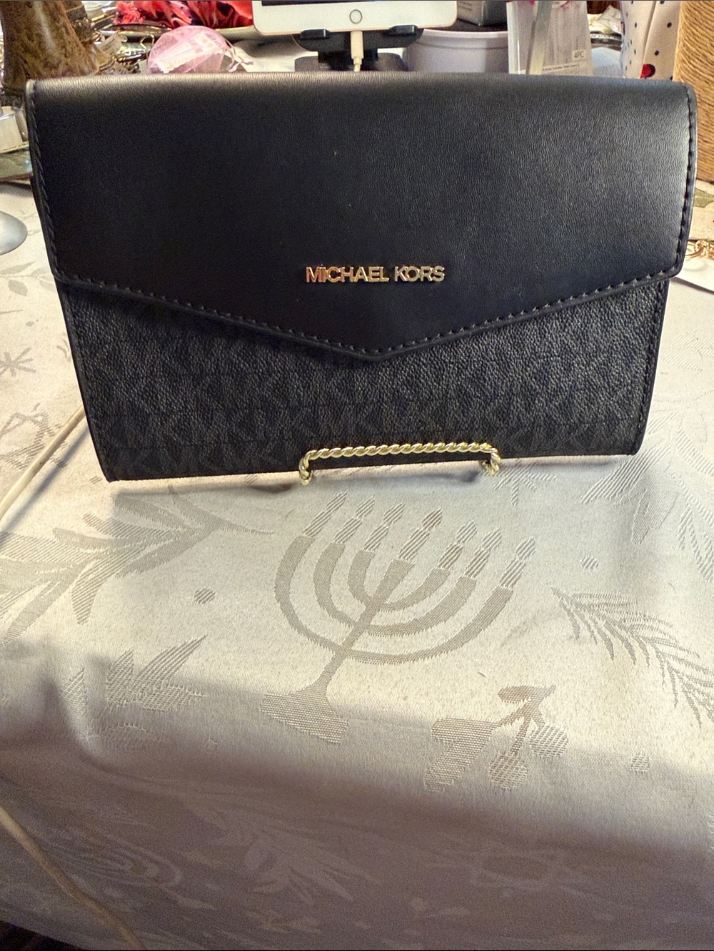 Michael Kors Black and Gold Envelope Wallet Shoulder Bag